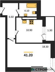 Планировка однокомнатной(квартира) площадью 41 квадратных метров в ЖК “ЖК Пушкино Град”