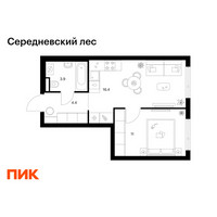 Планировка однокомнатной(квартира) площадью 35.7 квадратных метров в “ЖК Середневский лес”