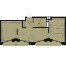 Планировка однокомнатной(квартира) площадью 49.8 квадратных метров в “ЖК Дом на Часовой”