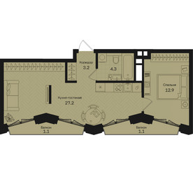 Планировка однокомнатной(квартира) площадью 49.8 квадратных метров в ЖК “ЖК Дом на Часовой”