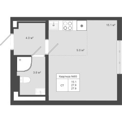 Планировка студии(квартира) площадью 27.9 квадратных метров в ЖК “ЖК Яковлево”