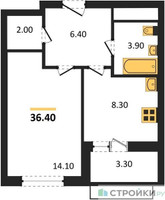 Планировка однокомнатной(квартира) площадью 36.4 квадратных метров в “ЖК Римский”