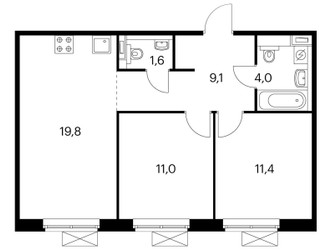 Планировка двухкомнатной(квартира) площадью 56.9 квадратных метров в ЖК “ЖК Ильинские луга”