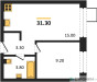 Планировка однокомнатной(квартира) площадью 31.3 квадратных метров в “ЖК Никольский квартал Отрада”