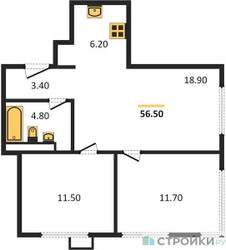 Планировка двухкомнатной(квартира) площадью 56.5 квадратных метров в ЖК “ЖК Верейская 41”