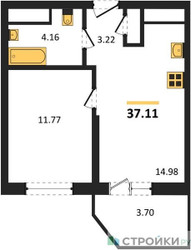 Планировка однокомнатной(квартира) площадью 37.11 квадратных метров в ЖК “ЖК ВОСТОК II”