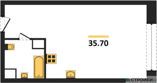 Планировка студии(квартира) площадью 35.7 квадратных метров в “ЖК Стремянный 2 (Амарант)”