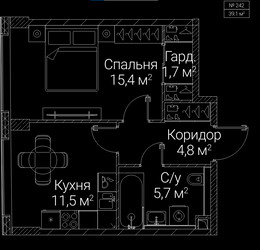 Планировка однокомнатной(квартира) площадью 39.1 квадратных метров в ЖК “ЖК СЕЗАР БУДУЩЕЕ”