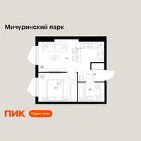 Планировка однокомнатной(квартира) площадью 34 квадратных метров в “ЖК Мичуринский Парк”