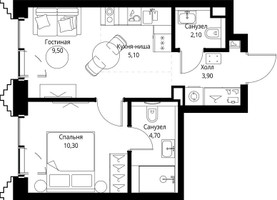 Планировка однокомнатной(квартира) площадью 35.9 квадратных метров в “ЖК СЕТ”