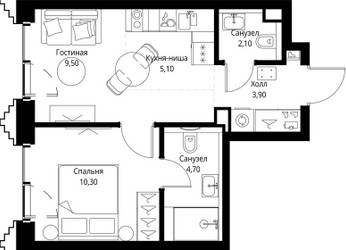 Планировка однокомнатной(квартира) площадью 35.9 квадратных метров в ЖК “ЖК СЕТ”