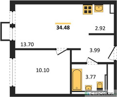 Планировка однокомнатной(квартира) площадью 34.48 квадратных метров в “ЖК Остафьево”