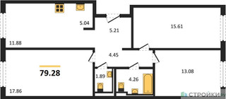 Планировка трехкомнатной(квартира) площадью 79.28 квадратных метров в “ЖК Мытищи Парк”