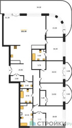 Планировка 4+ комнатной(квартира) площадью 221.3 квадратных метров в ЖК “ЖК Большая Татарская 35”