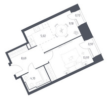 Планировка однокомнатной(апартаменты) площадью 42.66 квадратных метров в “ЖК Скай Спутник”