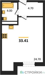 Планировка студии(квартира) площадью 33.41 квадратных метров в ЖК “ЖК Радость (Радумля Парк)”