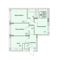 Планировка трехкомнатной(квартира) площадью 70.7 квадратных метров в “ЖК Отрадный”