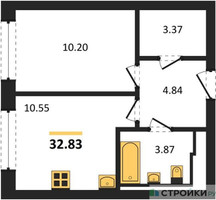 Планировка однокомнатной(квартира) площадью 32.83 квадратных метров в “ЖК Егорово Парк”