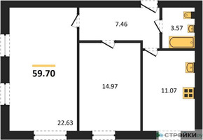 Планировка двухкомнатной(квартира) площадью 59.7 квадратных метров в “ЖК Парк Апрель”