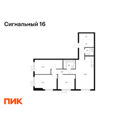Планировка трехкомнатной(квартира) площадью 81.1 квадратных метров в ЖК “ЖК Сигнальный 16”