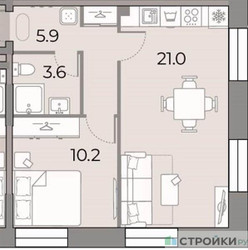 Планировка однокомнатной(квартира) площадью 40.7 квадратных метров в ЖК “ЖК ЗИЛАРТ”