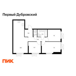 Планировка трехкомнатной(квартира) площадью 71 квадратных метров в ЖК “ЖК Первый Дубровский”