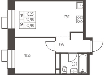 Планировка однокомнатной(квартира) площадью 35 квадратных метров в ЖК “ЖК Новая Ивантеевка”
