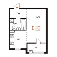 Планировка студии(квартира) площадью 33.6 квадратных метров в “ЖК Новое Летово”