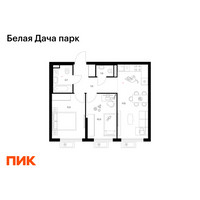 Планировка двухкомнатной(квартира) площадью 51.8 квадратных метров в “ЖК Белая Дача парк”