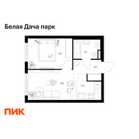 Планировка однокомнатной(квартира) площадью 34.2 квадратных метров в “ЖК Белая Дача парк”