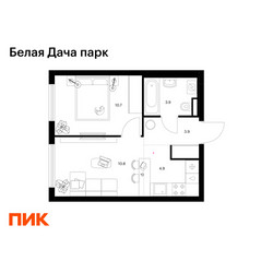 Планировка однокомнатной(квартира) площадью 34.2 квадратных метров в ЖК “ЖК Белая Дача парк”