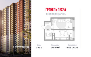 Планировка однокомнатной(квартира) площадью 36.19 квадратных метров в “ЖК Пехра”