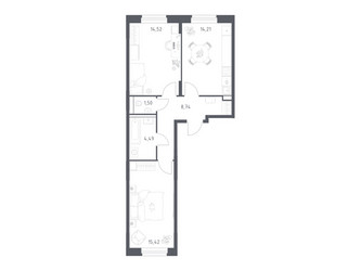 Планировка двухкомнатной(квартира) площадью 58.88 квадратных метров в ЖК “ЖК Квартал Строгино”