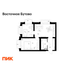 Планировка двухкомнатной(квартира) площадью 51 квадратных метров в ЖК “ЖК Восточное Бутово”