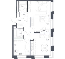 Планировка трехкомнатной(квартира) площадью 66.81 квадратных метров в “ЖК Верейская 41”