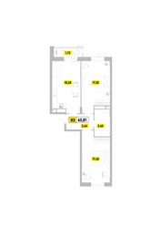 Планировка трехкомнатной(квартира) площадью 65.81 квадратных метров в ЖК “ЖК Радость (Радумля Парк)”