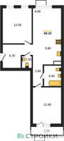 Планировка двухкомнатной(квартира) площадью 60.1 квадратных метров в “ЖК Бунинские кварталы”