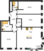 Планировка трехкомнатной(квартира) площадью 89.7 квадратных метров в “ЖК GloraX Premium Белорусская (Глоракс Премиум)”