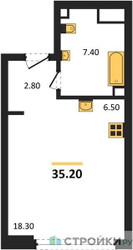 Планировка студии(квартира) площадью 35.2 квадратных метров в ЖК “ЖК СТОУН Грэйн”
