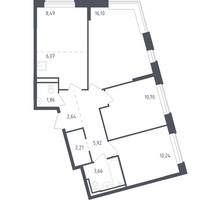 Планировка трехкомнатной(квартира) площадью 67.3 квадратных метров в “ЖК Рублевский Квартал”