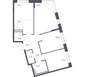 Планировка трехкомнатной(квартира) площадью 67.3 квадратных метров в ЖК “ЖК Рублевский Квартал”