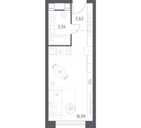 Планировка студии(апартаменты) площадью 22.86 квадратных метров в ЖК “ЖК Пятницкое 58 (Перец)”