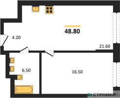 Планировка однокомнатной(квартира) площадью 48.8 квадратных метров в “Архитектурный проект U2 (ЮТУ)”