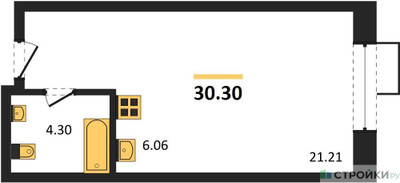 Планировка студии(квартира) площадью 30.3 квадратных метров в ЖК “ЖК Резиденции Архитекторов”