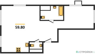 Планировка двухкомнатной(квартира) площадью 59.7 квадратных метров в “ЖК Сиреневый парк”