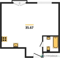 Планировка однокомнатной(квартира) площадью 35.67 квадратных метров в “ЖК Дом Достижение”