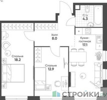 Планировка двухкомнатной(квартира) площадью 60.5 квадратных метров в “ЖК Sokolinn Park (Соколинн Парк)”