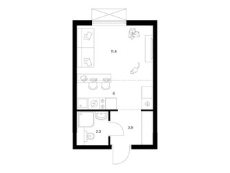 Планировка студии(квартира) площадью 23.6 квадратных метров в ЖК “ЖК Мичуринский Парк”