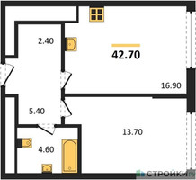 Планировка однокомнатной(квартира) площадью 42.7 квадратных метров в “ЖК Сиреневый парк”