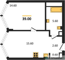 Планировка однокомнатной(квартира) площадью 39 квадратных метров в “Акценты”